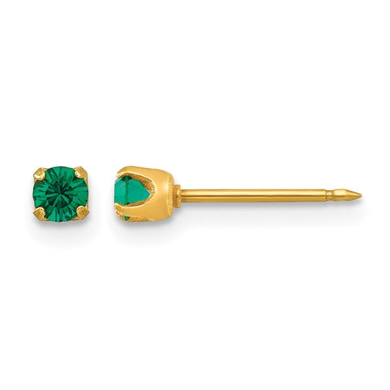 14K Yellow Gold Green Crystal Stone Stud Earrings / 97E