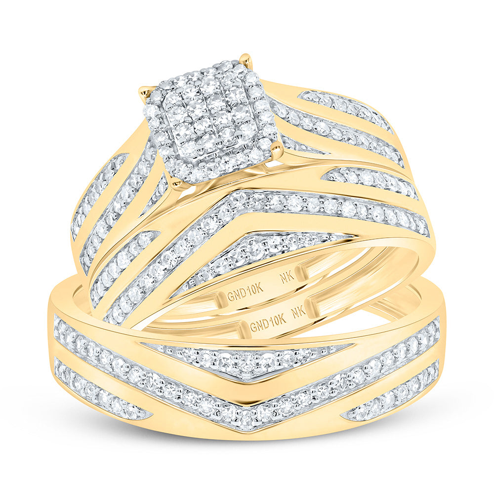 10k Yellow Gold Diamond Wedding Trio Set / Size: 7 / 10 / Weight:  / 196387