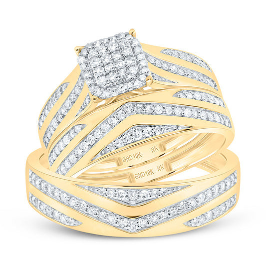 10k Yellow Gold Diamond Wedding Trio Set / Size: 7 / 10 / Weight:  / 196387