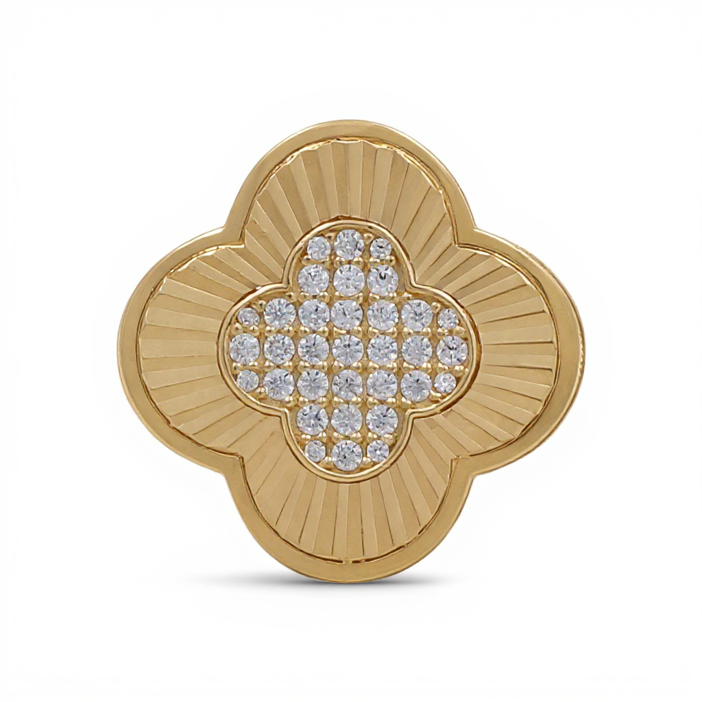 10K Yellow Gold Fashion Clover Women's Ring with White Cz / Size: 7.5 / Weight: 4.5 GR / CQWR0CLV