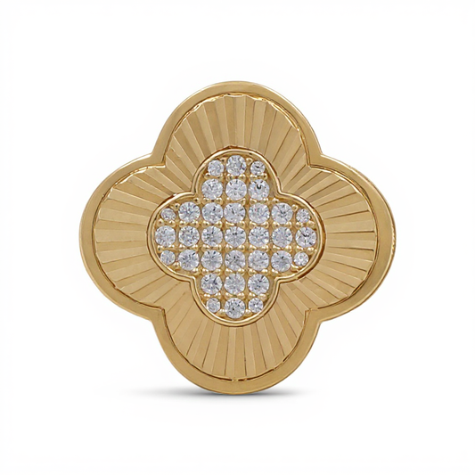 10K Yellow Gold Fashion Clover Women's Ring with White Cz / Size: 7.5 / Weight: 4.5 GR / CQWR0CLV