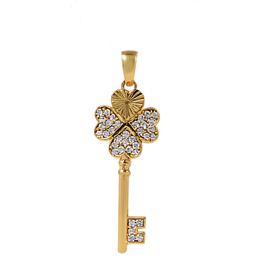 14K Yellow Gold Key Pendant with Cz / Weight 1.3 GR / BOPD4KEYCZ