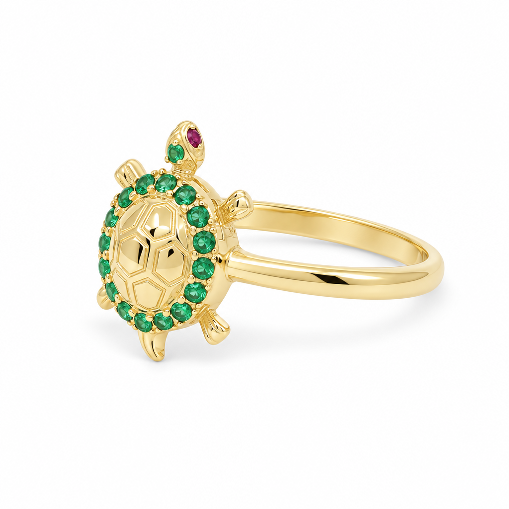 14K Yellow Gold Turtle Women's Ring with Cz / Size: 7 / Weight: 1.3 GR / DQWR4TG