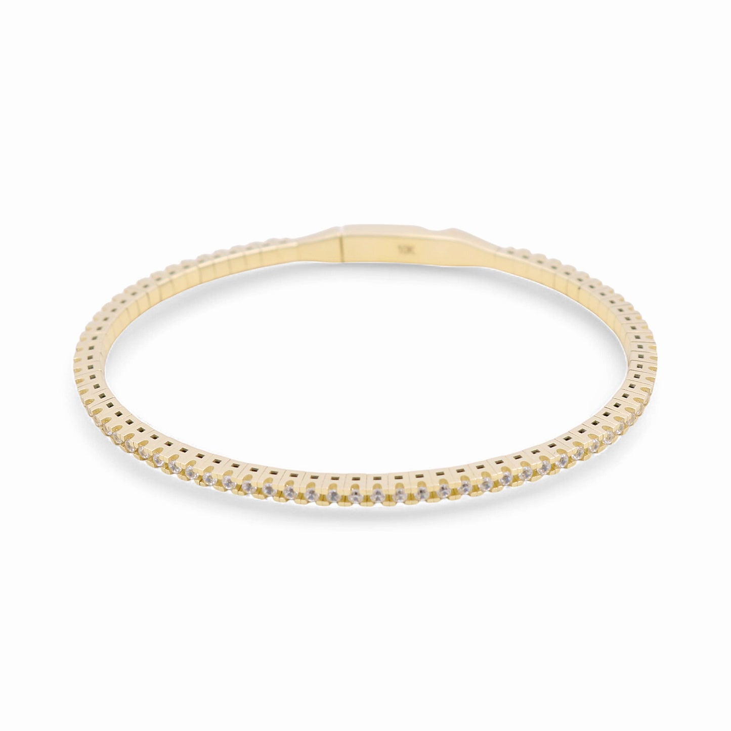 10K Yellow Gold Semisolid Tennis Women’s Bangle Bracelet with Cz / Weight: 9.4 GR / DQBB0FS-1