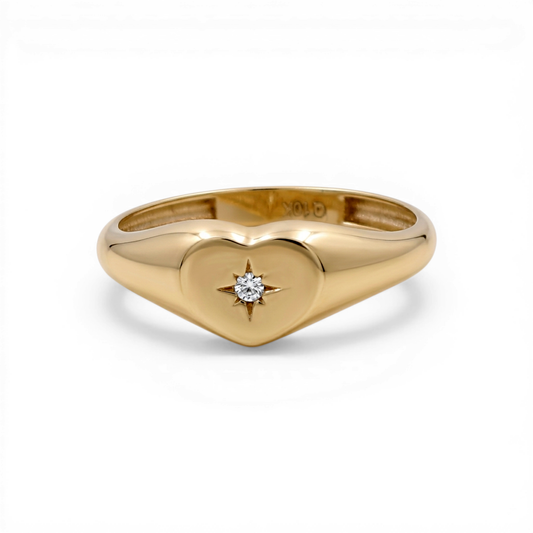 10K Yellow Gold Heart Women's Ring with Cz / Size: 8.5 / Weight: 1.4 GR / DQWR0HR-25