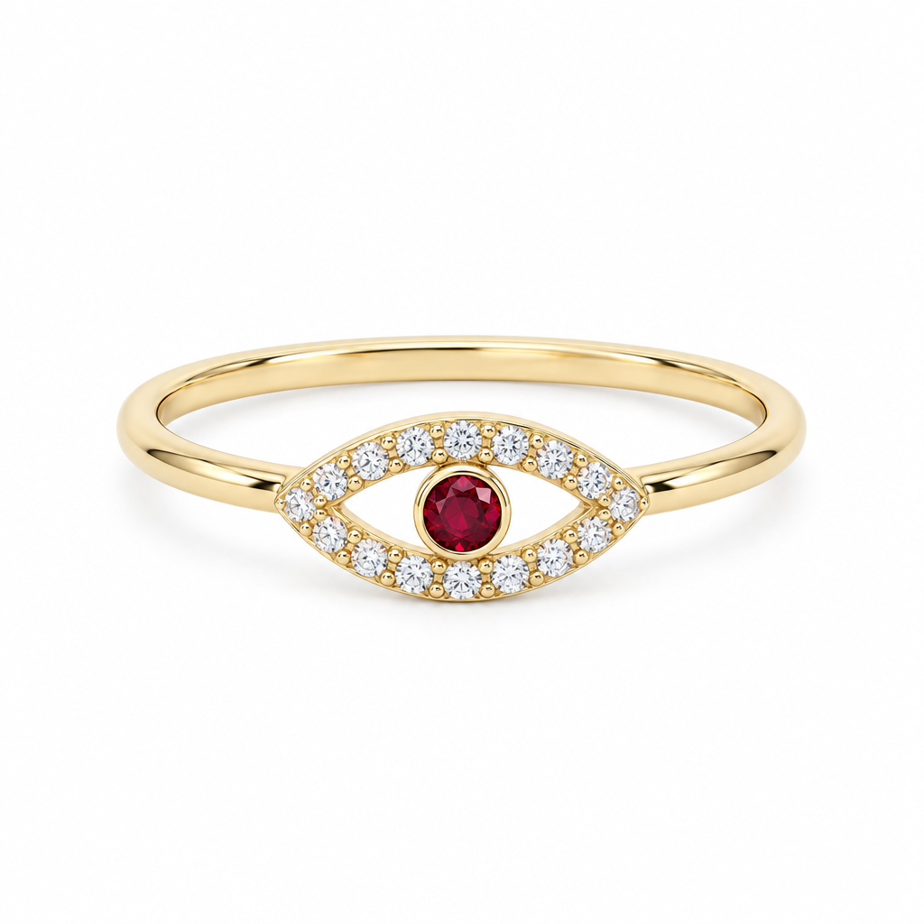 14K Yellow Gold Eye Women's Ring with Red Cz / Size: 7.25 / Weight: 1.5 GR / DQWR4EY
