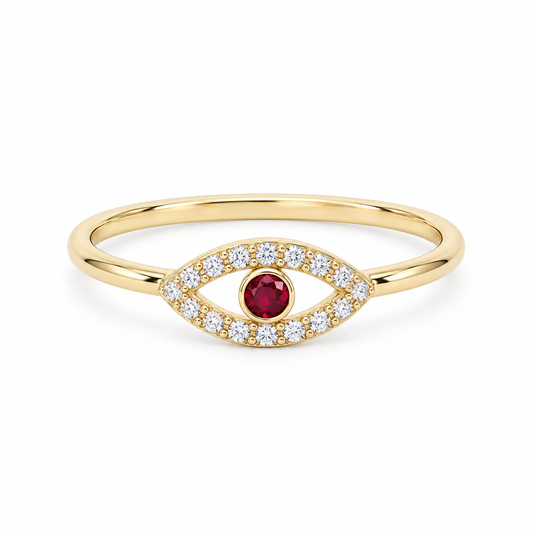 14K Yellow Gold Eye Women's Ring with Red Cz / Size: 7.25 / Weight: 1.5 GR / DQWR4EY