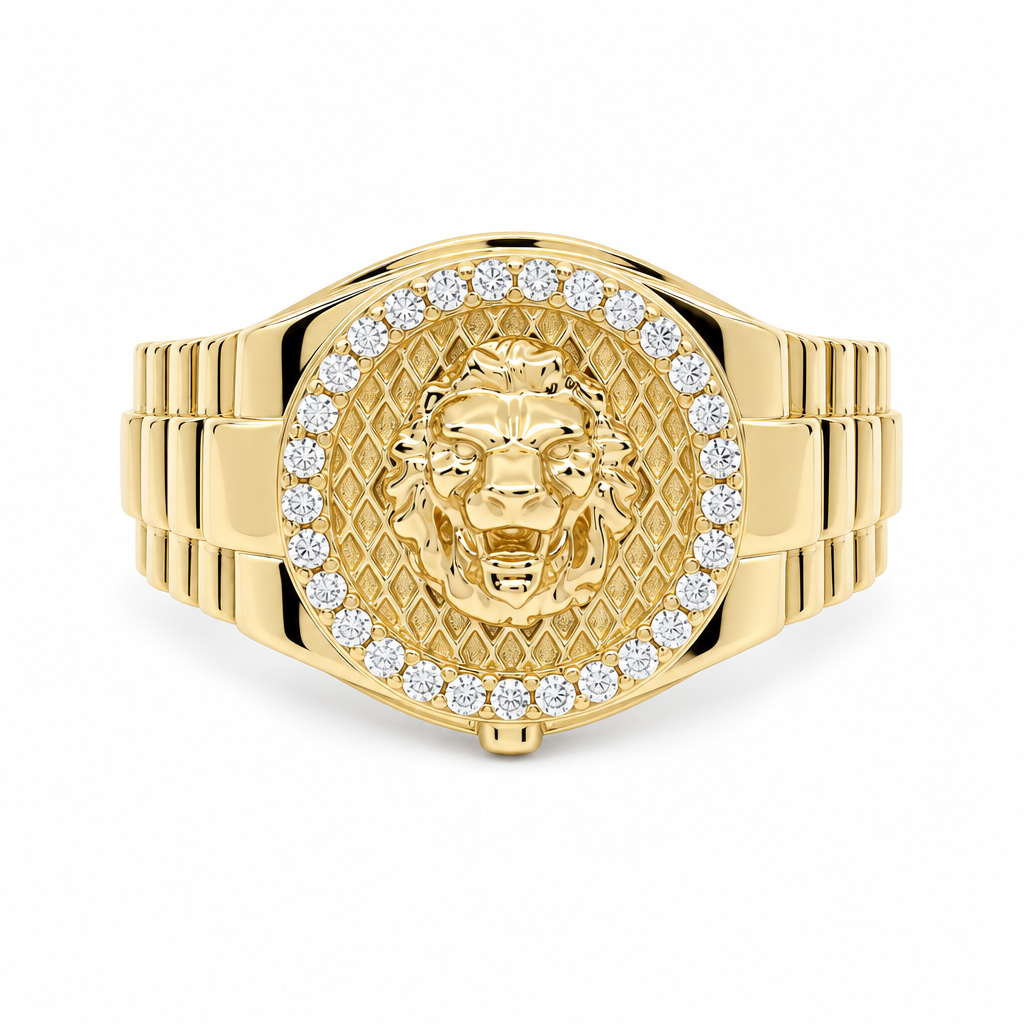 14K Yellow Gold RD Lion Men’s Ring with Cz / Size 11.5 / Weight: 5.3 GR / DQMR4LN-1