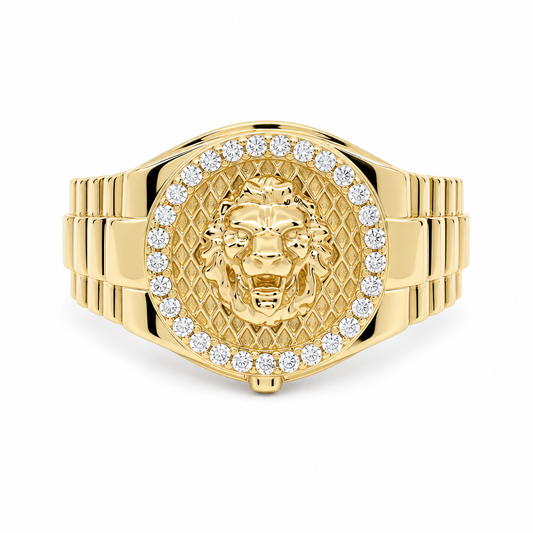 14K Yellow Gold RD Lion Men’s Ring with Cz / Size 11.5 / Weight: 5.3 GR / DQMR4LN-1