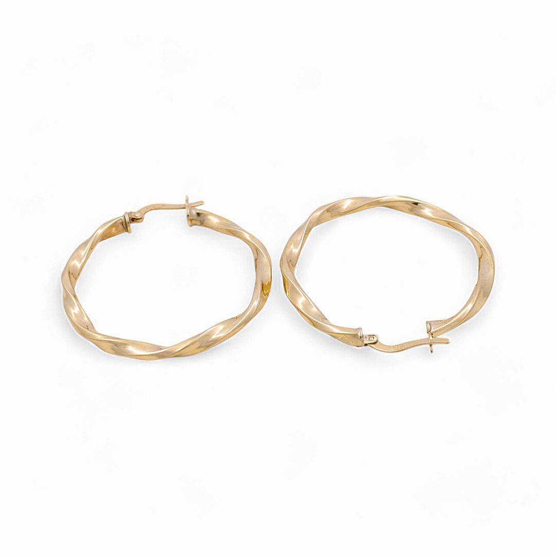 10K Yellow Gold Twist Hoops Earrings / Size: 3mm X 33mm / Weight: 3.1GR / KOEH0TR3x33