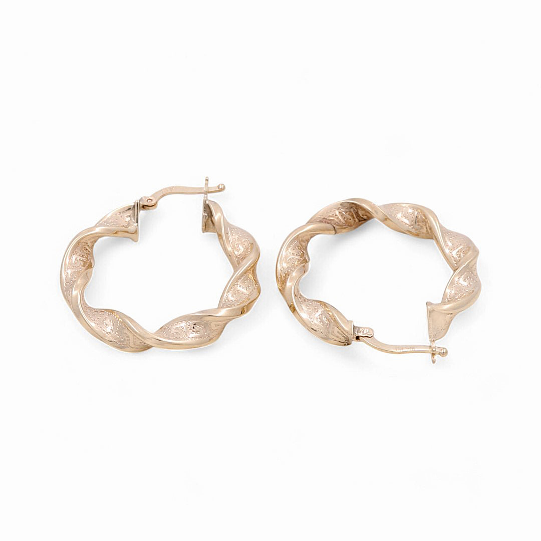 10K Yellow Gold Twist with Greek Hoops Earrings / Size: 5mm X 24mm / Weight: 3.4 GR / KOEH0TRGR5x24