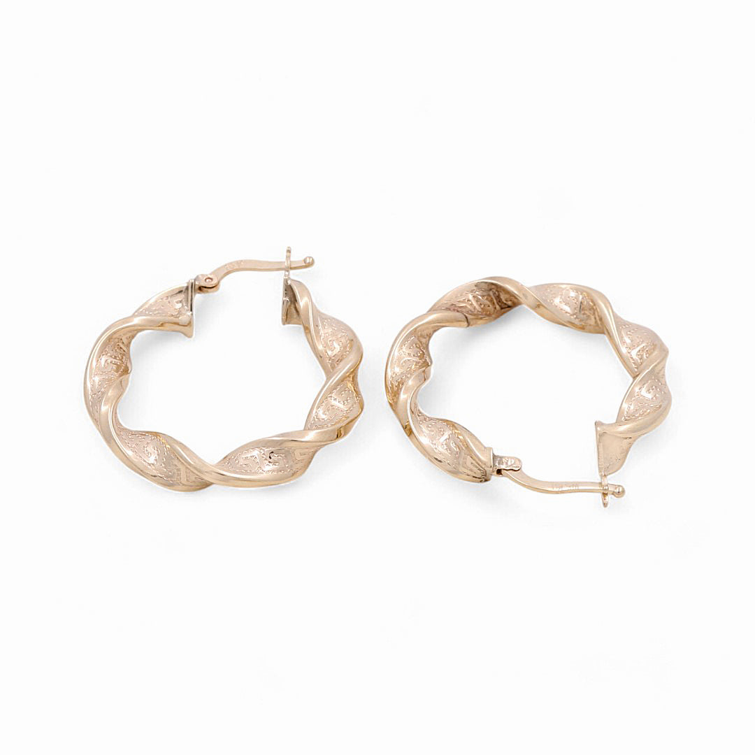 10K Yellow Gold Twist with Greek Hoops Earrings / Size: 5mm X 34mm / Weight: 4.6 GR / KOEH0TRGR5x34