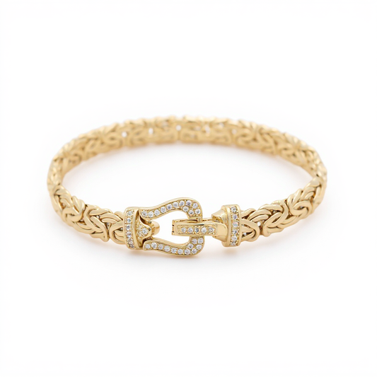 10K Yellow Gold  Byzantine Link Bracelet with Cz / Size: 7.5" / Weight: 10.1 GR / P10B-342