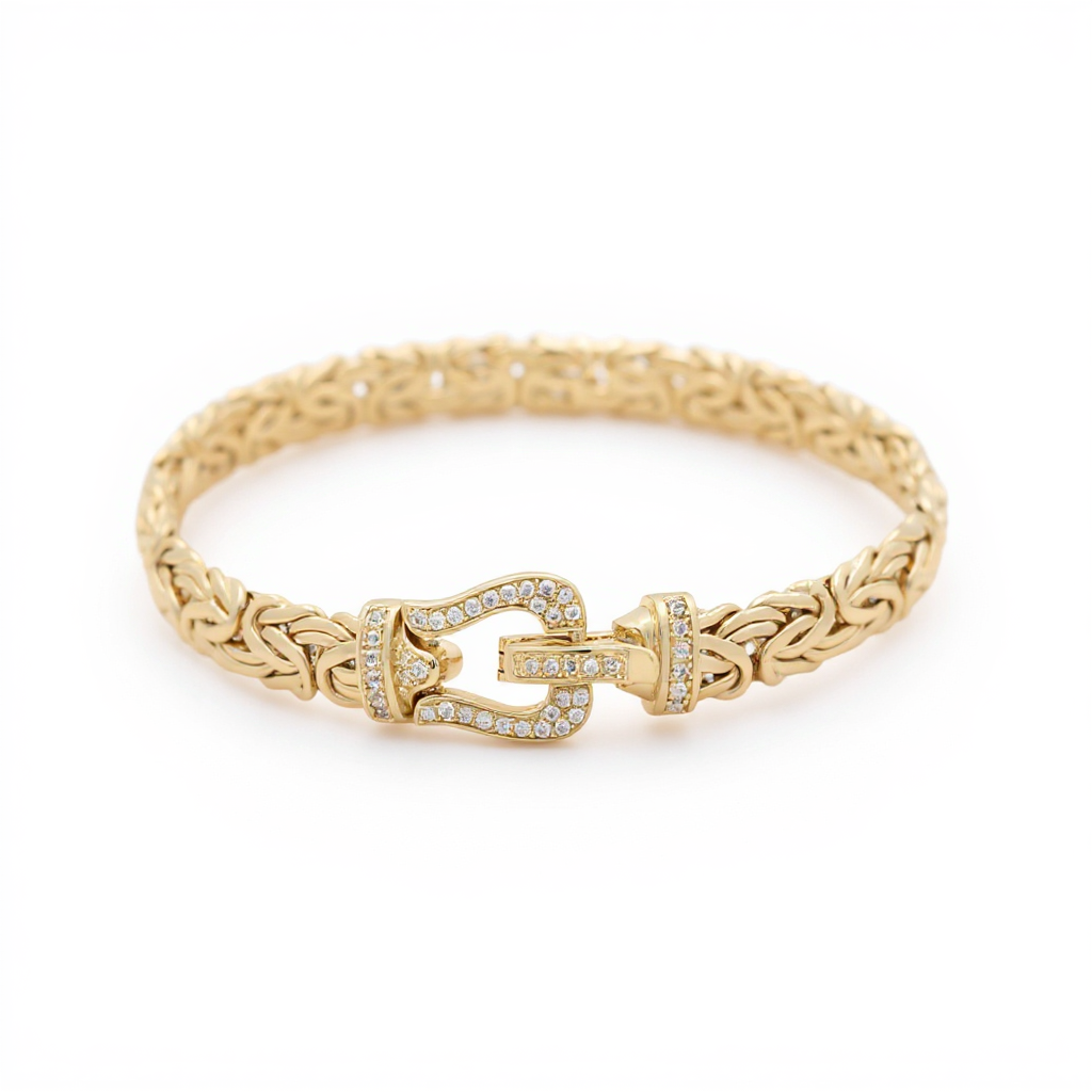 10K Yellow Gold Byzantine Link Bracelet with Cz / Size: 7.5" / Weight: 10.2 GR / P10B-342
