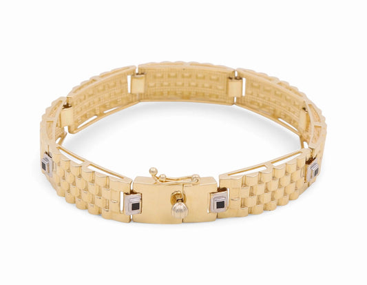 14K Yellow and White Gold Fashion Men's Bracelet / Size: 9.5mm 8" / Weight: 23.5gr / CSMB4FS-5