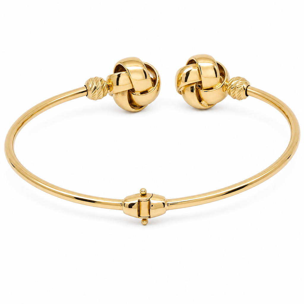 14K Yellow Gold Semisolid  Bangle Bracelet with Knots / Size: 17 / Weight: 6.1 GR / MGBB4ND