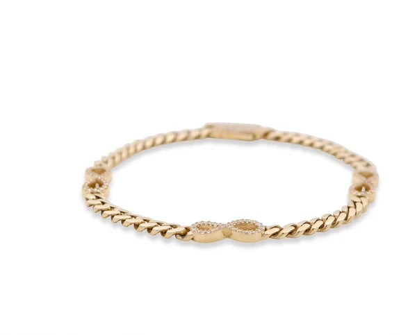 10K Yellow Gold Monaco Infinite Women's Bracelet with Cz Stone / Size: 4mm-6.5'' / Weight: 5gr / MN-474