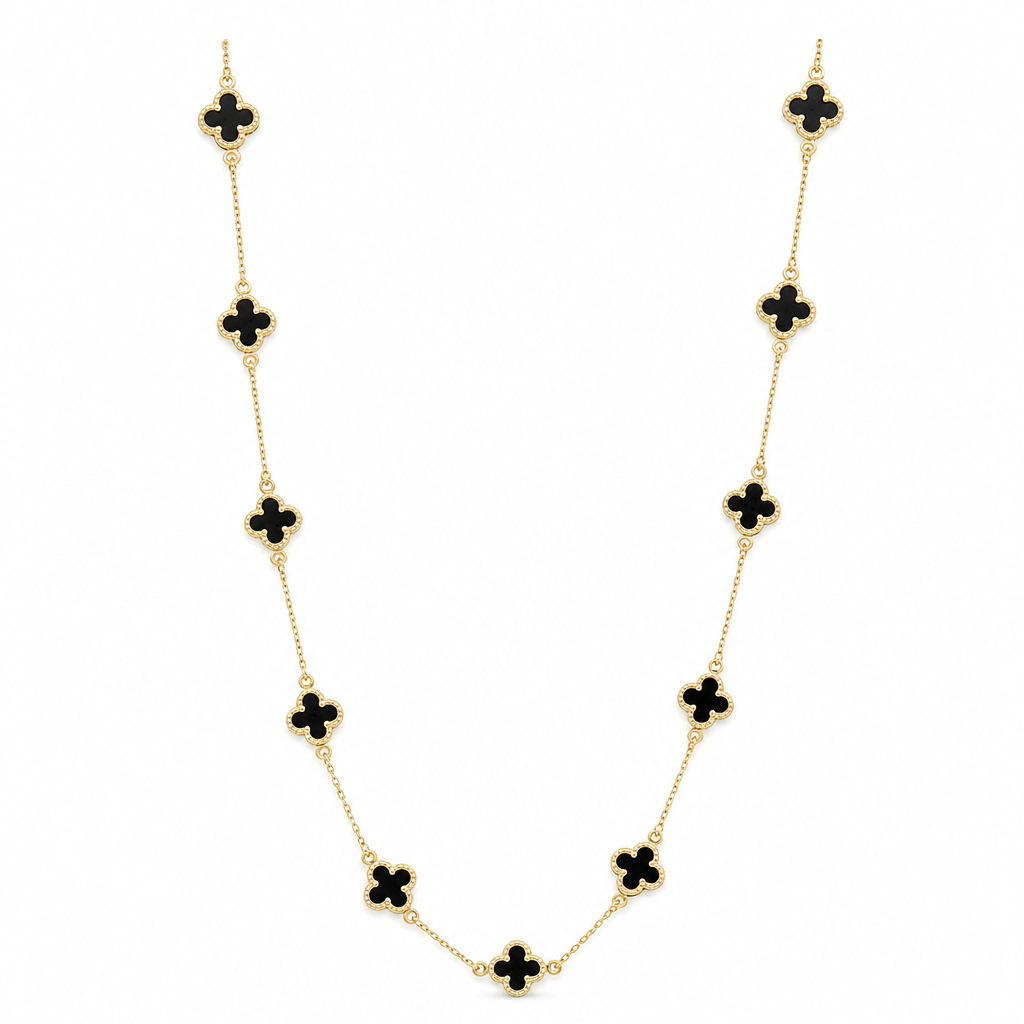 10K Yellow Gold Women's Necklace with Eleven Black Clovers / Size: 18'' / Weight: 8.2 GR / BCFNK0CLV