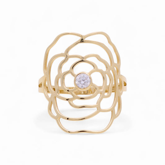 14K Yellow Gold Flower Women's Ring with White Cz / Size: 8.5 / Weight: 2.1 GR / DQWR4FL-5