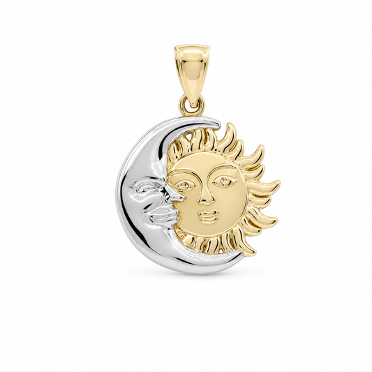 14K Yellow and White Gold Moon And Sun Pendant / Weight: 2.6 GR / MGPDTT4MS