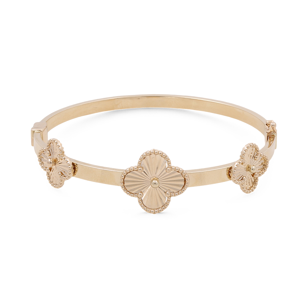 14K Yellow Gold Clover Bangle / Weight: 10.7 GR / COBG4CLV