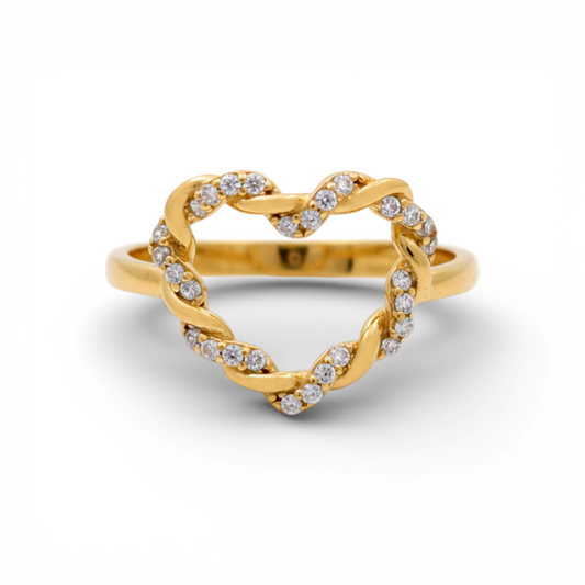 14K Yellow Gold Fashion Heart Women's Ring with Cz / Size: 8 / Weight: 1.8 GR