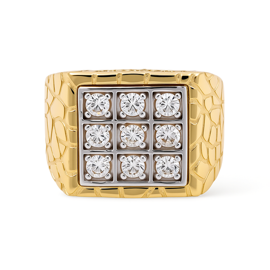 14K Yellow and White Gold SQ Nugget Men’s Ring / Stone: Cz / Size 10.5 / Weight: 8.4 GR / COMRTT4FS-5