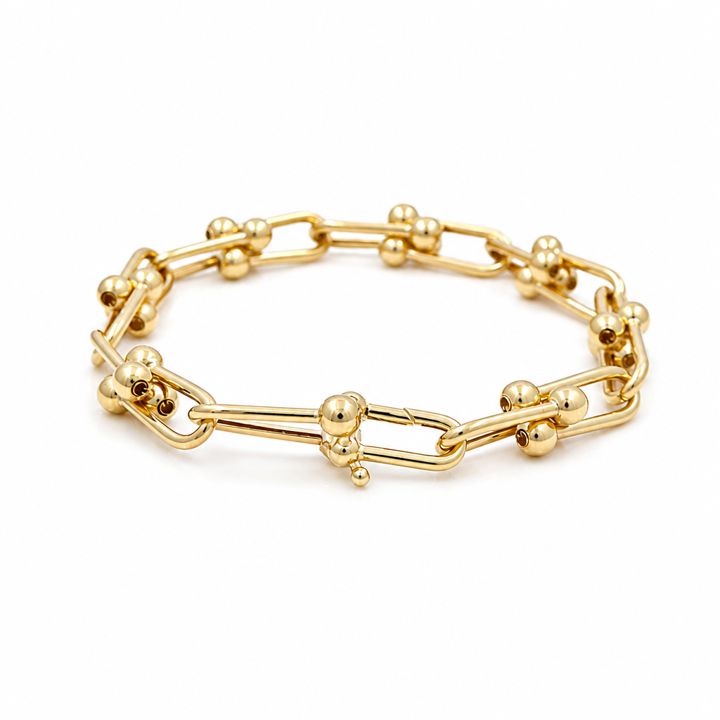 10K Yellow Gold Fashion Link TF Women's Bracelet / Size: 7.5” 8MM / Weight: 8.3 GR / DQWB0TF-1