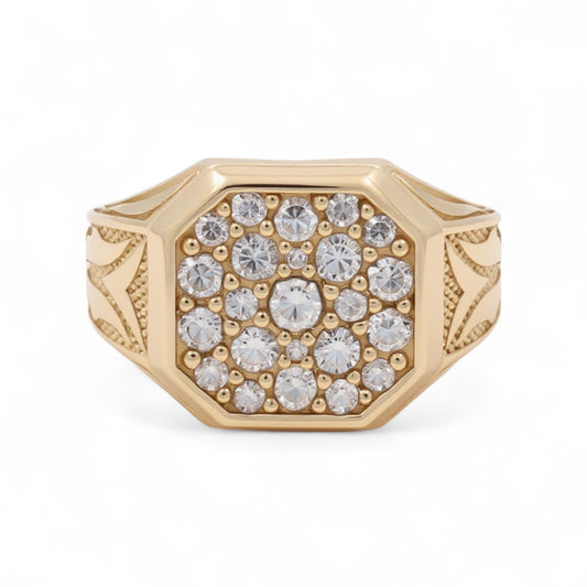 14K Yellow Gold SQ Fashion Men's Ring with White Cz / Size: 11 / Weight: 8.4 GR / DQMR4FS-1