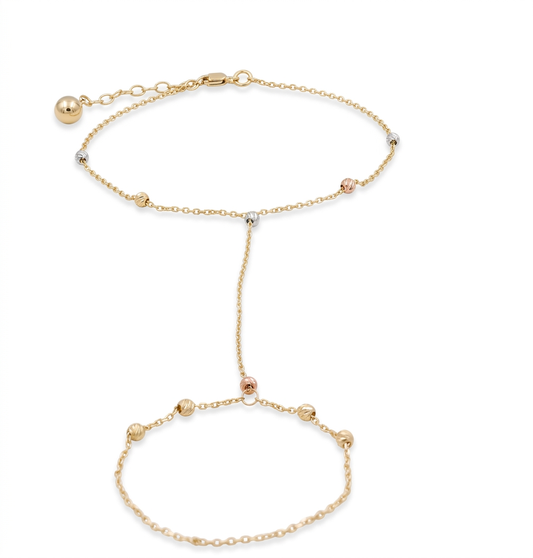 14K Yellow, White and Rose Gold Clon Women's Bracelet with Balls / Size: 7.5" / Weight: 2.3 GR