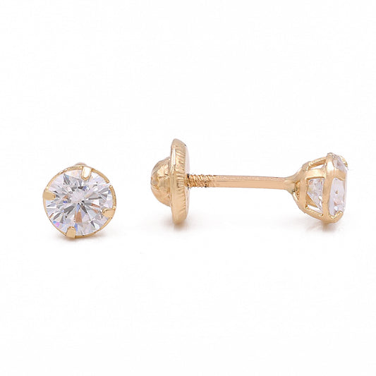 14k Yellow Gold Stud Earrings With Cz / 6-312001PS4