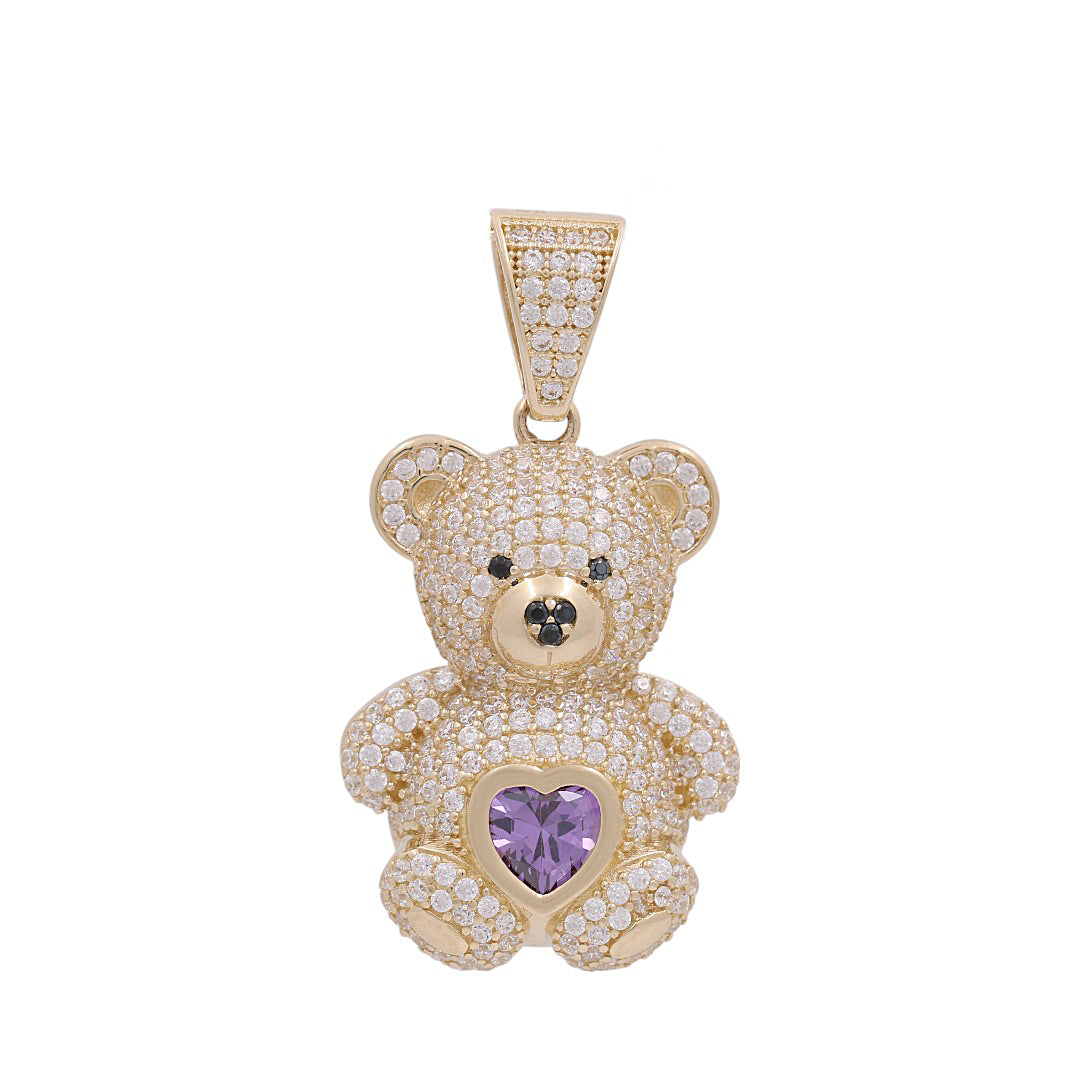 10K Yellow Gold Bear with Purple Heart Pendant / CZ / Weight: 6.1 GR / DPPD0BR