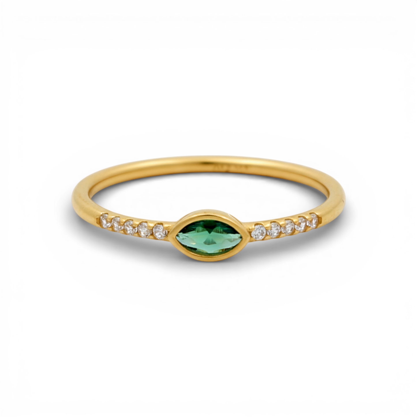 14K Yellow Gold Fashion Women's Ring with Green Cz / Size: 8 / Weight: 1.2 GR / P04R-407