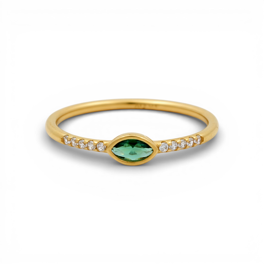 14K Yellow Gold Fashion Women's Ring with Green Cz / Size: 8 / Weight: 1.2 GR / P04R-407