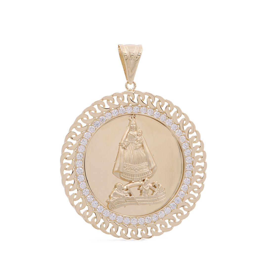 14K Yellow Gold Virgen de la Caridad del Cobre Pendant / CZ / Size: 33MM / COPD4VC