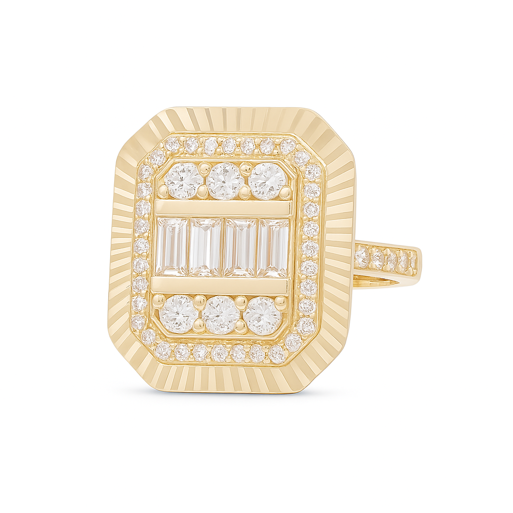 14K Yellow Gold Fashion Baguette Women's Ring with White Stones / Size: 7.5 / Weight: 4.3 GR