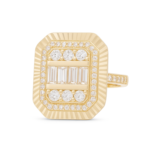 14K Yellow Gold Fashion Baguette Women's Ring with White Stones / Size: 7.5 / Weight: 4.3 GR / DQWR4FS-52