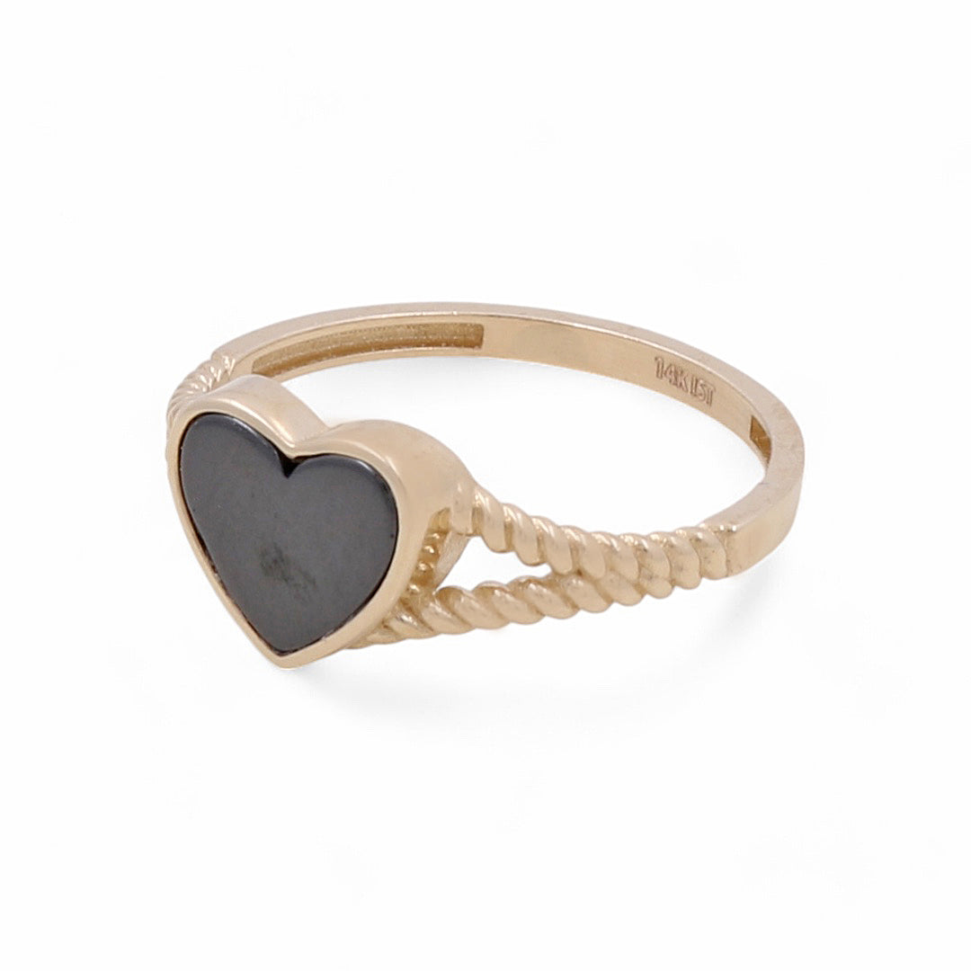 14K Yellow Gold Women’s Heart Black Onyx Ring