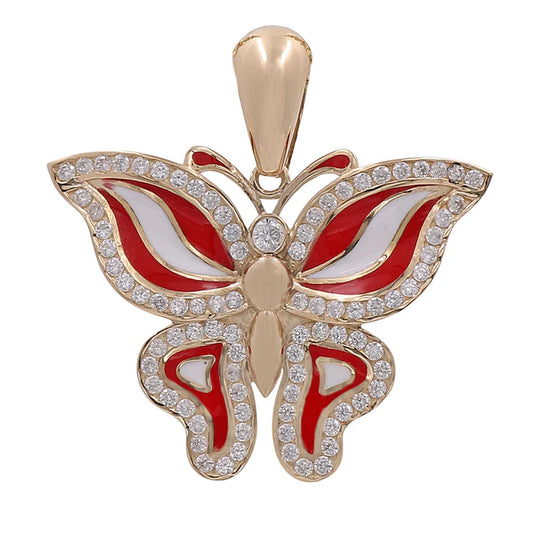 14K Yellow Gold Red and White Butterfly Pendant with Cz / Weight: 6.7 GR / COPD4BTW