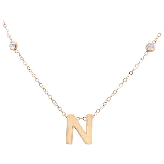 14k Yellow Gold Fashion Chain with N Initial and Cz / Size: 18" / Weight: 4.1 GR / CLCH4N