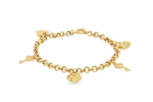 10K Yellow Gold Rolo Women's Bracelet with Hanging Charms / Size: 7.5" / Weight: 5 GR / B25-94