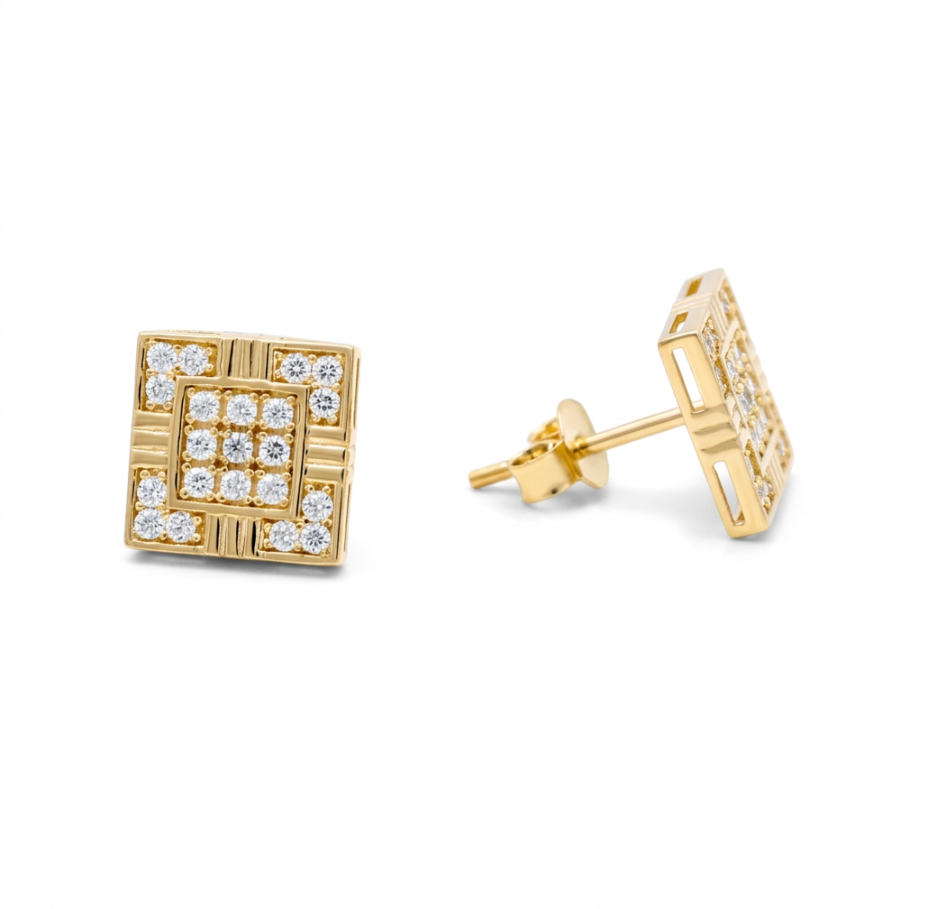 10K Yellow Gold SQ Fashion Stud Earrings with Cz / Weight: 2 GR / DQES0FS-3