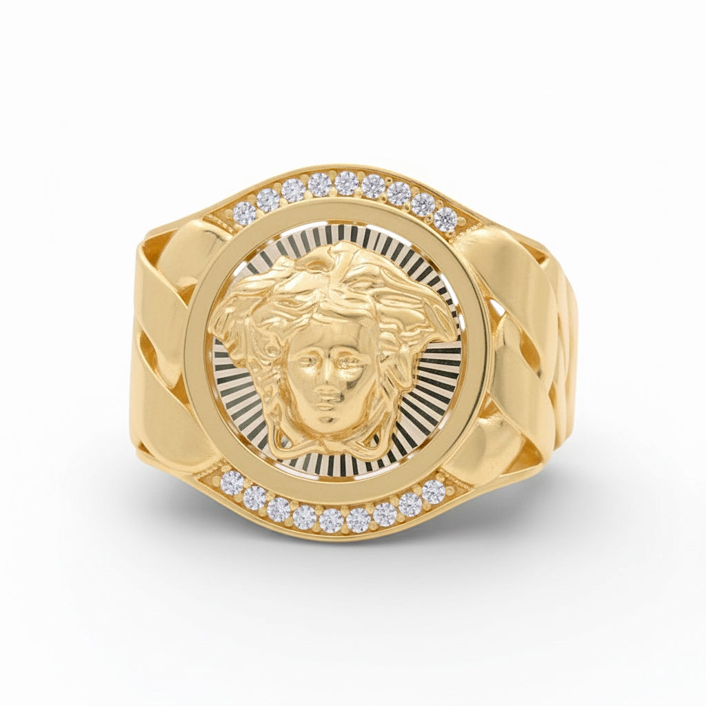 10K Yellow Gold Medusa With Chain Men's Ring with Cz / Size: 10.5 / Weight: 7.2 GR / DQMR0VS