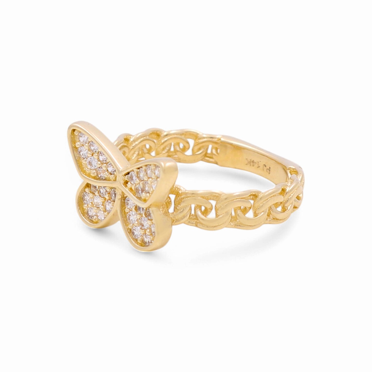 14K Yellow Gold Butterfly Women's Ring With White Cz / Size: 7 / Weight: 3.6 GR / CPWR4BF-1