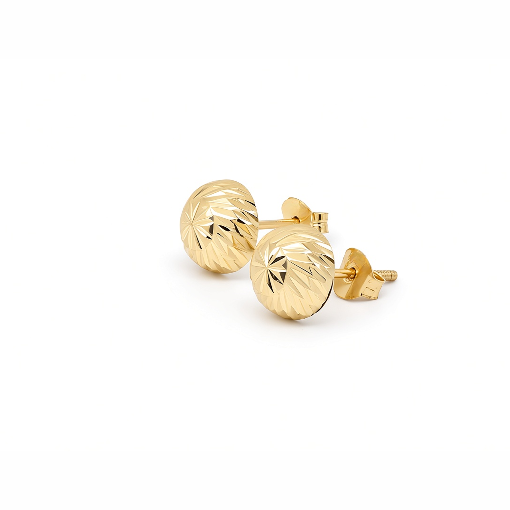 14K Yellow Gold Fashion Diamond-Cut Ball Stud Earrings / 6-MBT-7