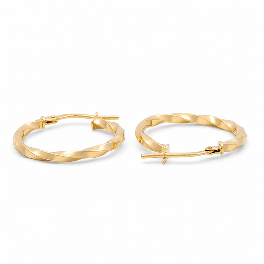 14K Yellow Gold Fashion Twist Hoops Earrings / Size: 2mm 15mm /  Weight: 0.9 GR / 240-00731