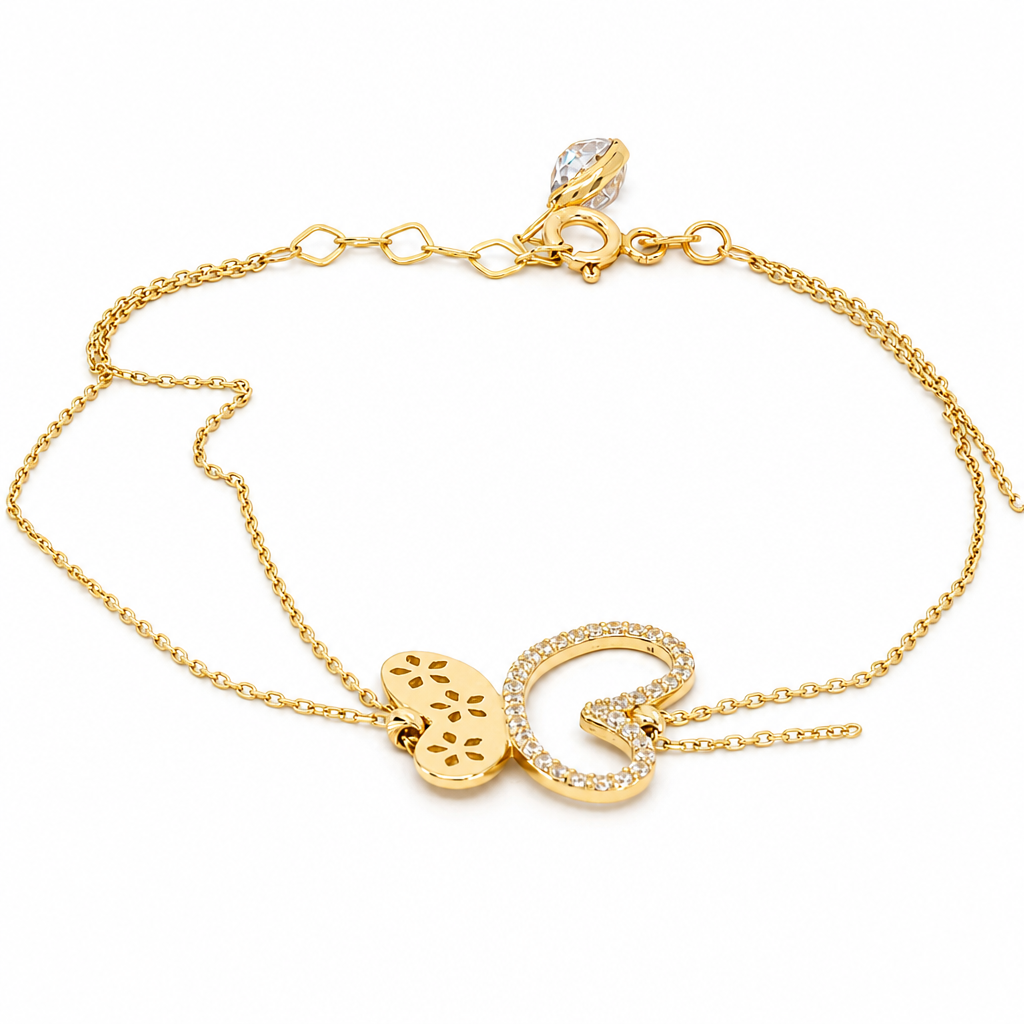 14k Yellow Gold Fashion Women's Bracelet with Butterfly and Cz / Size: 7" / Weight: 2.5 GR / CCFWB4BT-1