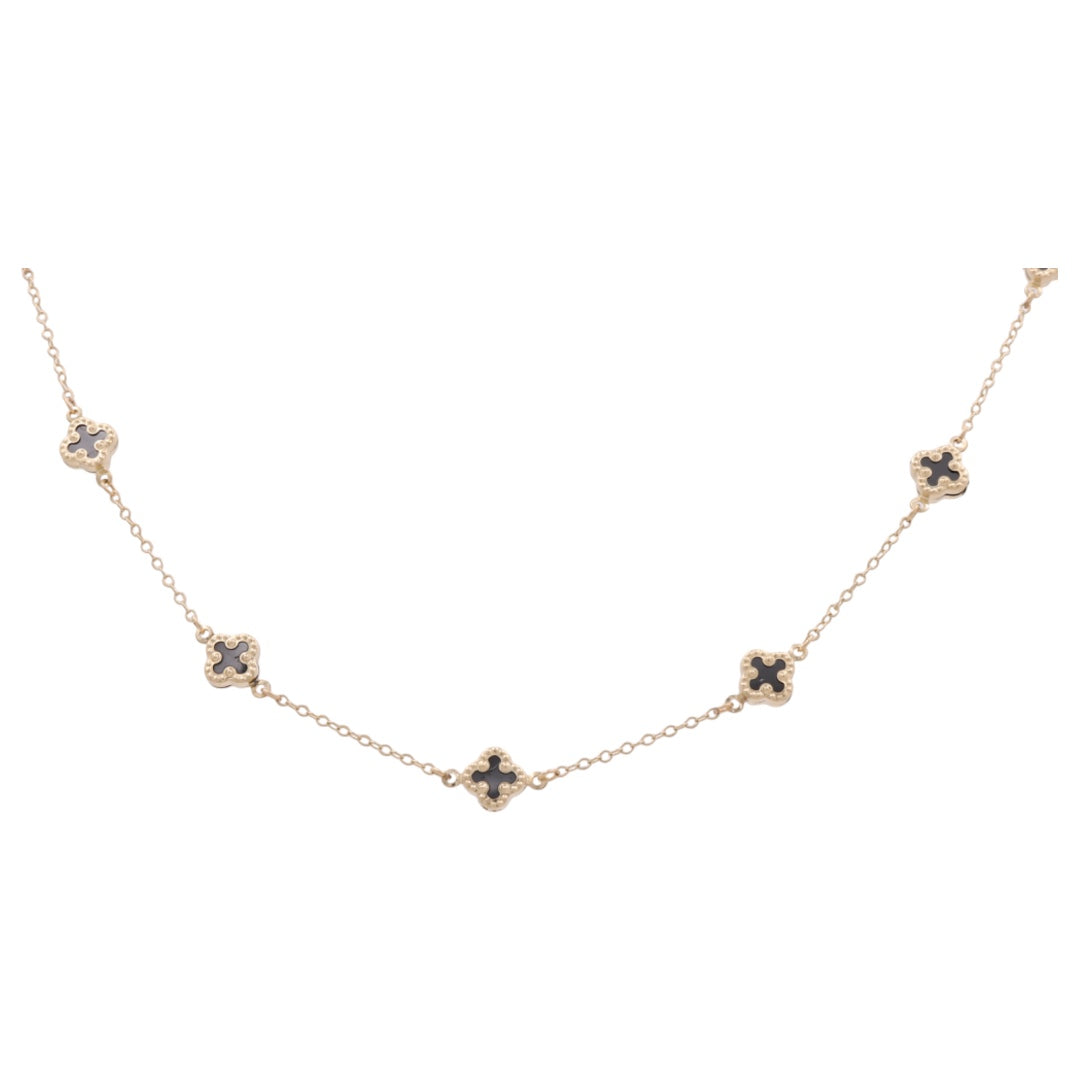 14K Yellow Gold Black Clover Women's Necklace / Size: 16” / Weight: 7.2 GR / BONK4CLV