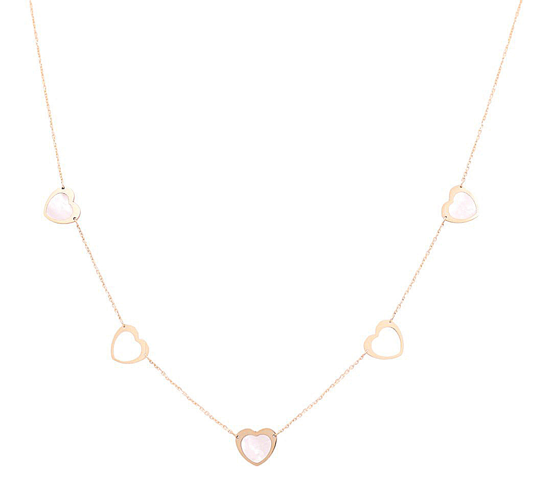 14K Yellow Gold Woman's Mother of Pearl Heart Necklace / Size: 17" / Weight: 3.4 GR / 447-01186