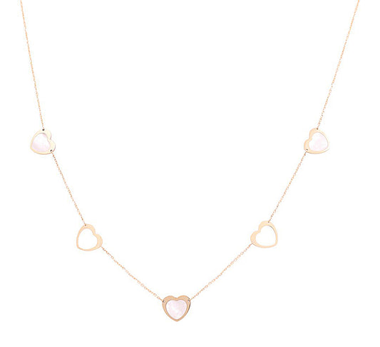 14K Yellow Gold Woman's Mother of Pearl Heart Necklace / Size: 17" / Weight: 3.4 GR / 447-01186